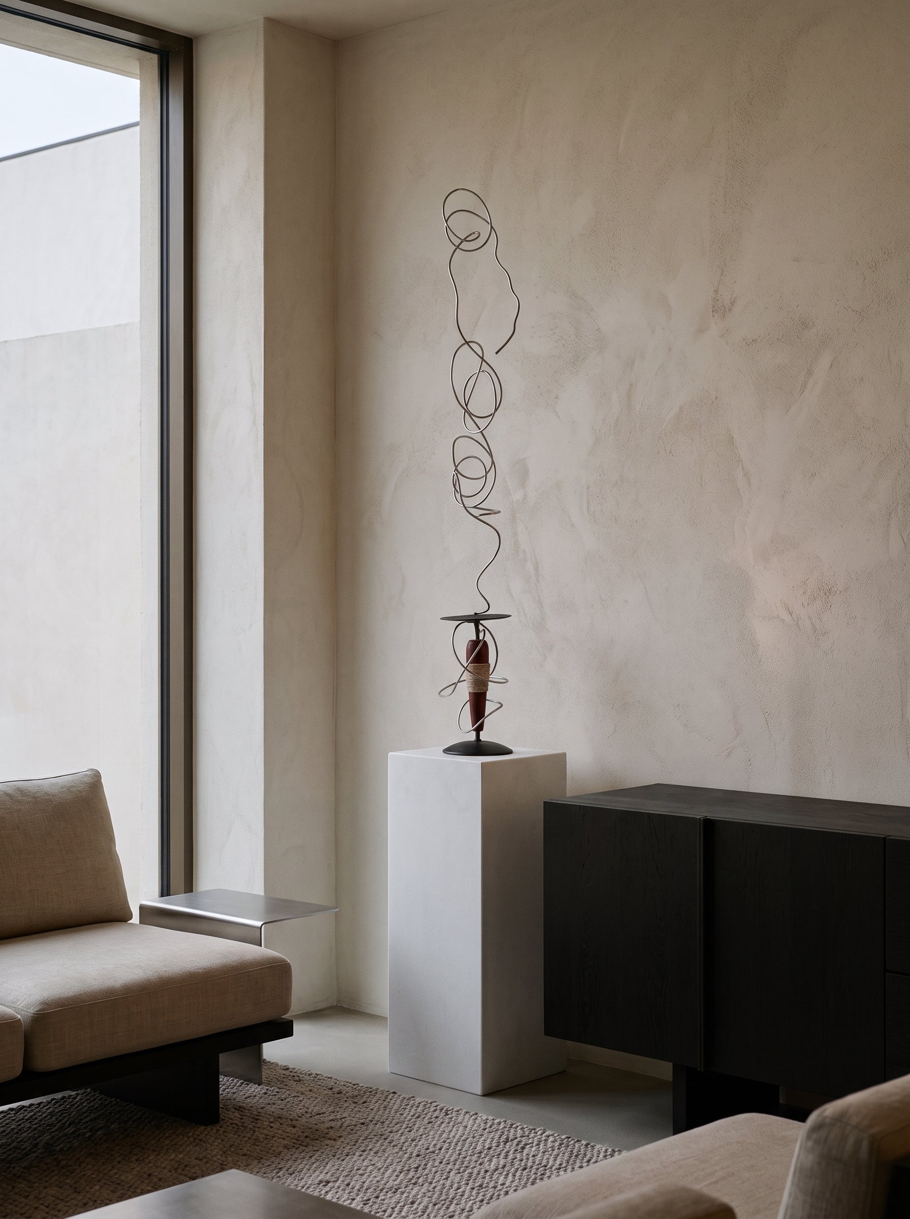 Chandelle Creatopist 2, a one-of-a-kind contemporary sculpture in galvanized steel incorporating a candle holder, created by artist Sébastien Di Nicolantonio for DI NICOLANTONIO PARIS.