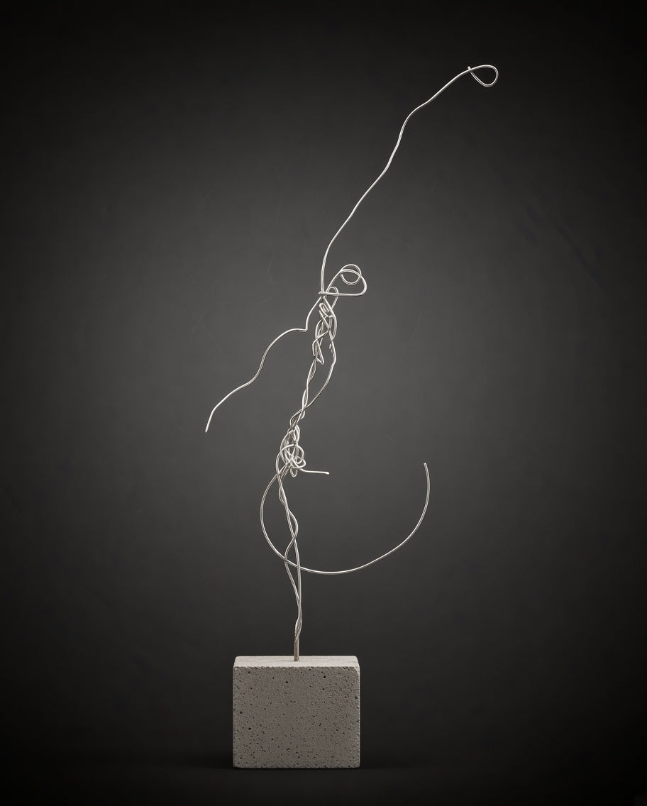 Danse Equilibre, a one-of-a-kind contemporary sculpture in galvanized steel with a concrete-filled base, created by artist Sébastien Di Nicolantonio for DI NICOLANTONIO PARIS.