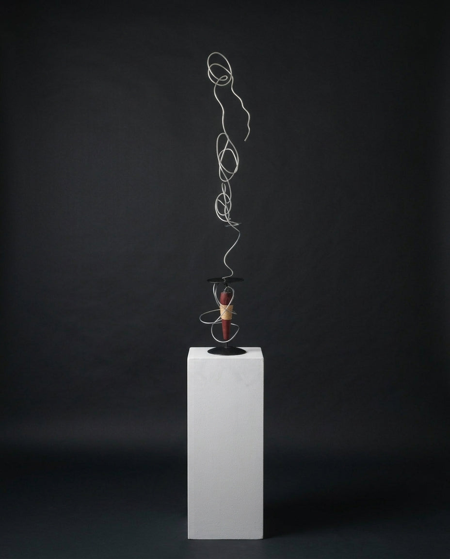 Chandelle Creatopist 2, a one-of-a-kind contemporary sculpture in galvanized steel incorporating a candle holder, created by artist Sébastien Di Nicolantonio for DI NICOLANTONIO PARIS.